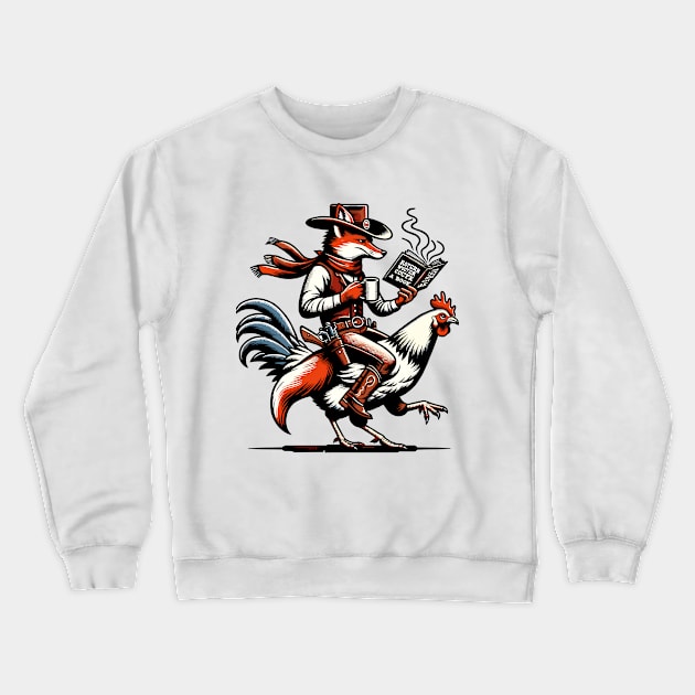 Cowboy Fox Drinking Coffee and Reading A Book Crewneck Sweatshirt by VisionDesigner